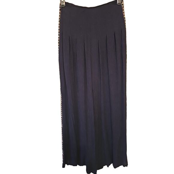 Free People Santoshi Embroidered Black Wide Leg Pants Boho Size 6 - Picture 1 of 15